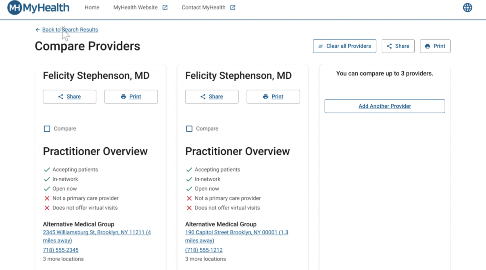 Prototype provider comparison